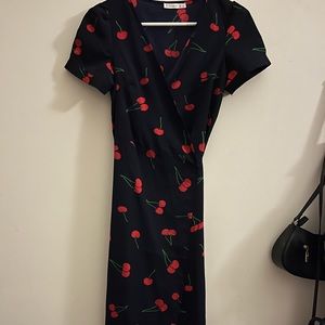 Cherry print midi wrap dress